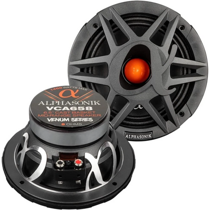 Alphasonik VCA658 6.5" 1400W Max 8-Ohm Car Audio Mid-Range Speakers (Pair)