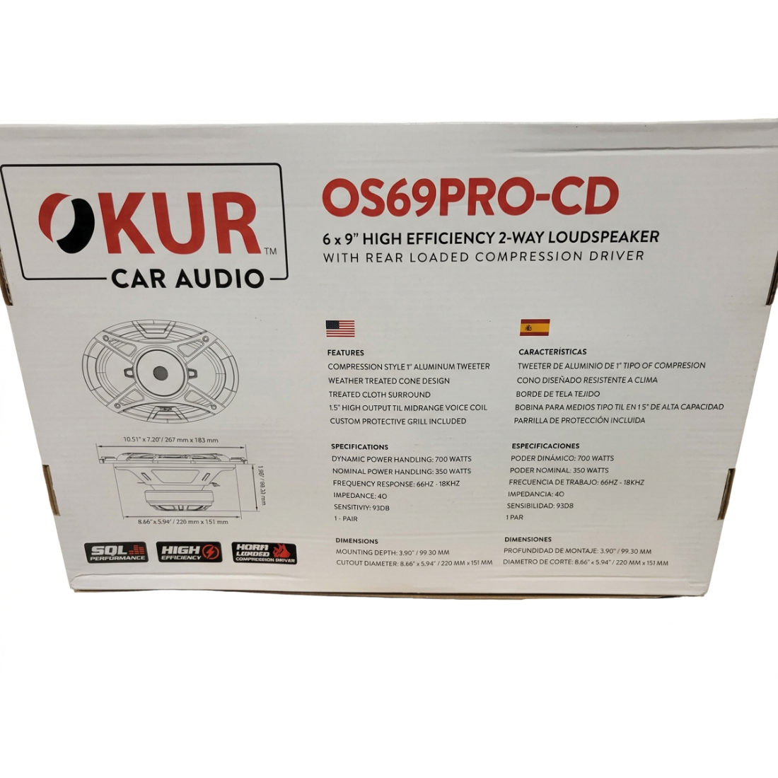 OKUR OS69PRO-CD 6" x 9" 700W 2-Way 4-Ohm High Efficiency Car Loudspeakers (Pair)
