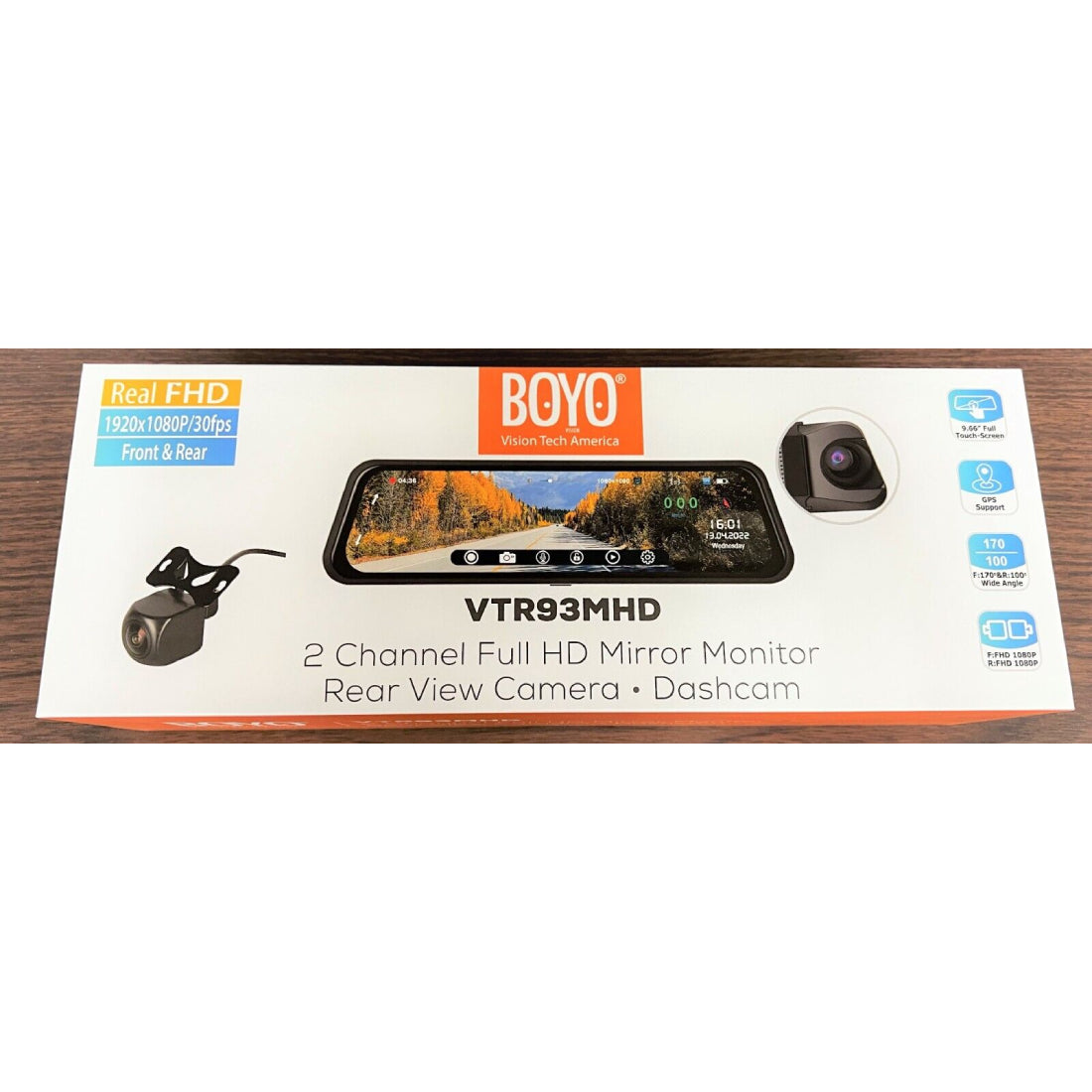 BOYO VTR93MHD Front/Rear HD Back-Up Camera DVR w/ 9.36" Rear-View Mirror Monitor