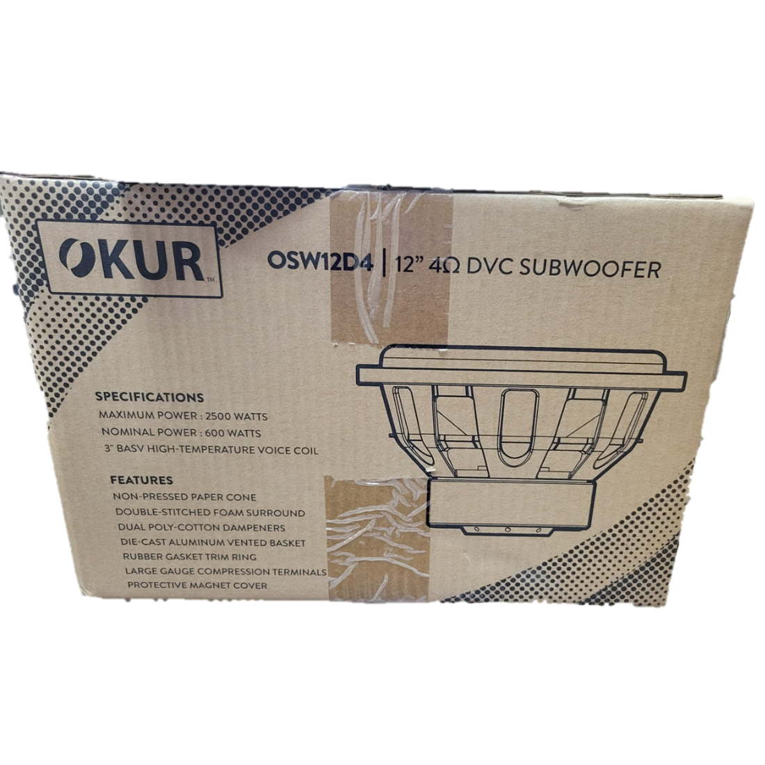 OKUR OSW12D4 12" 2500W Max Dual 4-Ohm Voice Coil DVC Car Audio Subwoofer