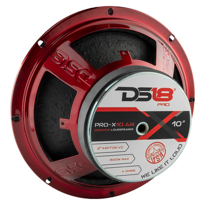 DS18 PRO-X10.4M 10" 600W Max 4-Ohm Car Audio Mid-Range Loudspeaker (Single)