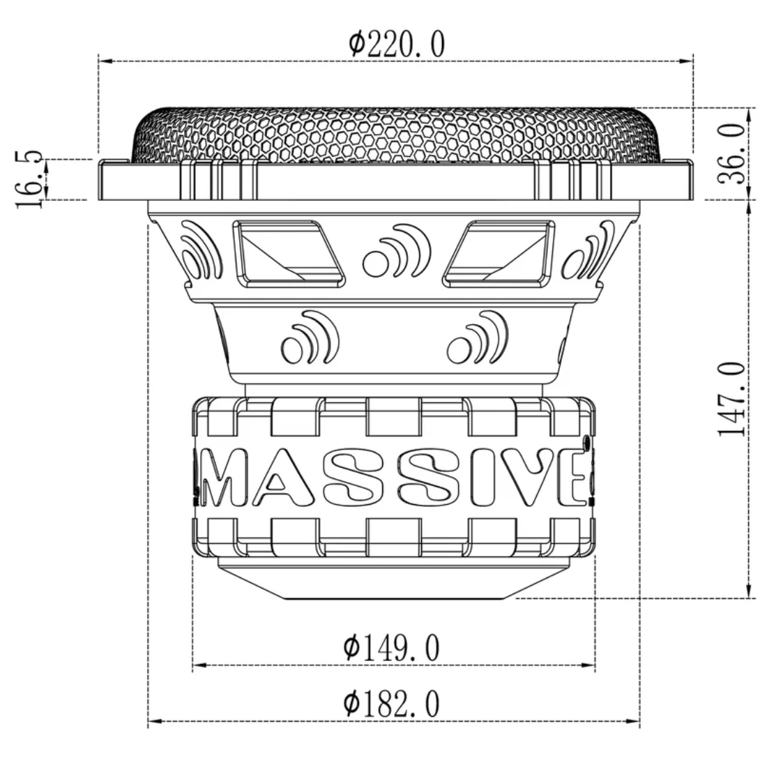 Massive Audio GTR82 8" 1000W Peak Dual 2-Ohm Voice Coil Car Subwoofer w/ Grill