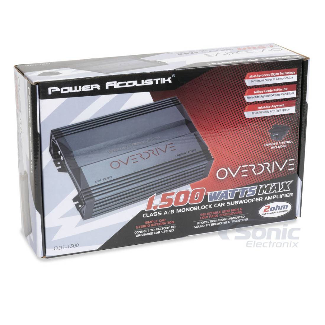 Power Acoustik OD1-1500 1500 Watts Max 1 Ohm Stable Monoblock Car Audio Amplifier