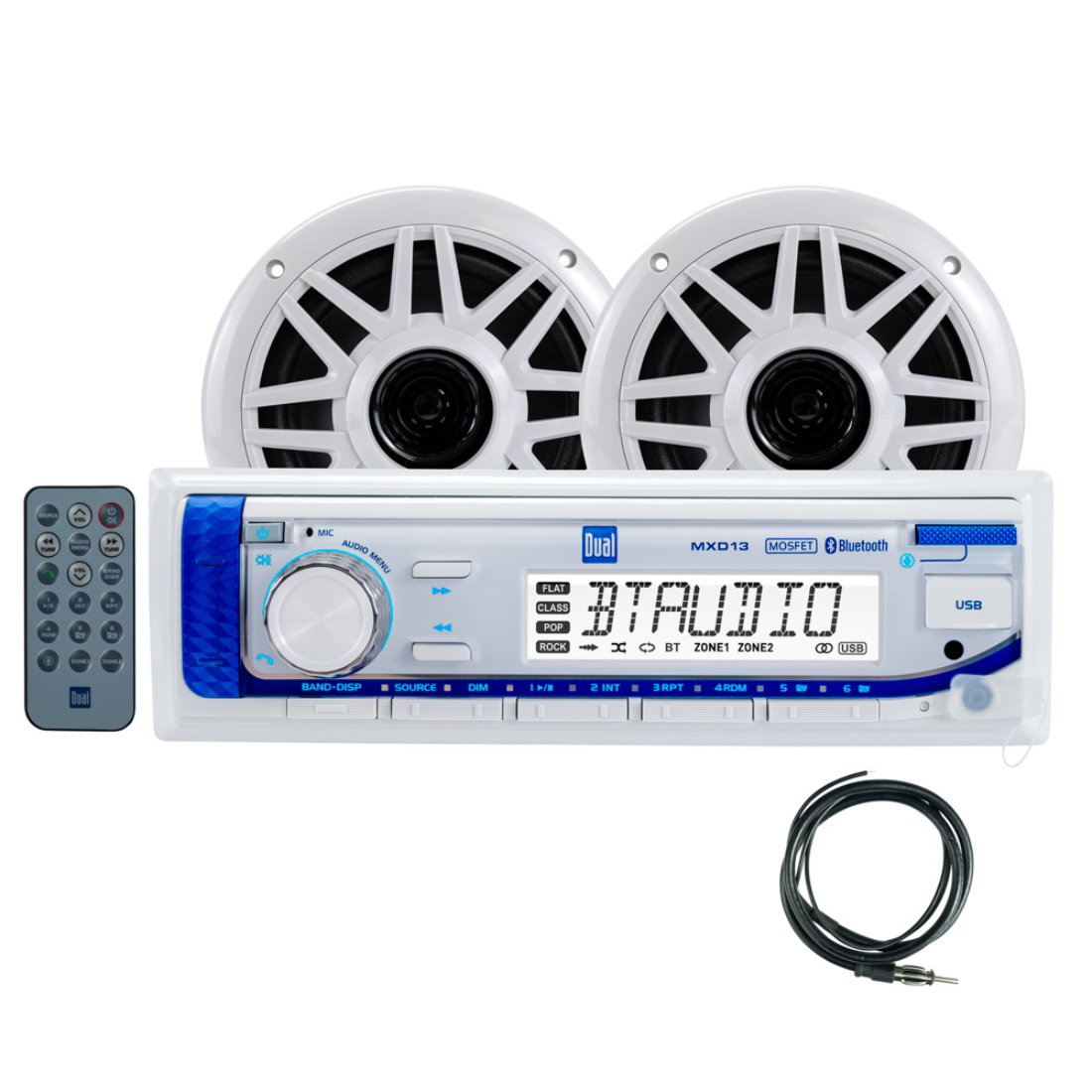 Dual MXCP132 1-DIN Digital Media Receiver w/ 6.5" Speakers Marine Audio Package
