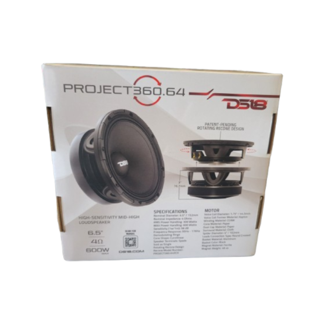 DS18 PROJECT360.64 6.5" 600W Max 4Ohm Rotating Cone Ferrite Mid-High Loudspeaker