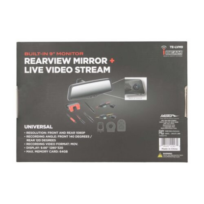 iBeam TE-LVM9 Front & Rear 1080p Live View Streaming 9" Rear-View Mirror Monitor