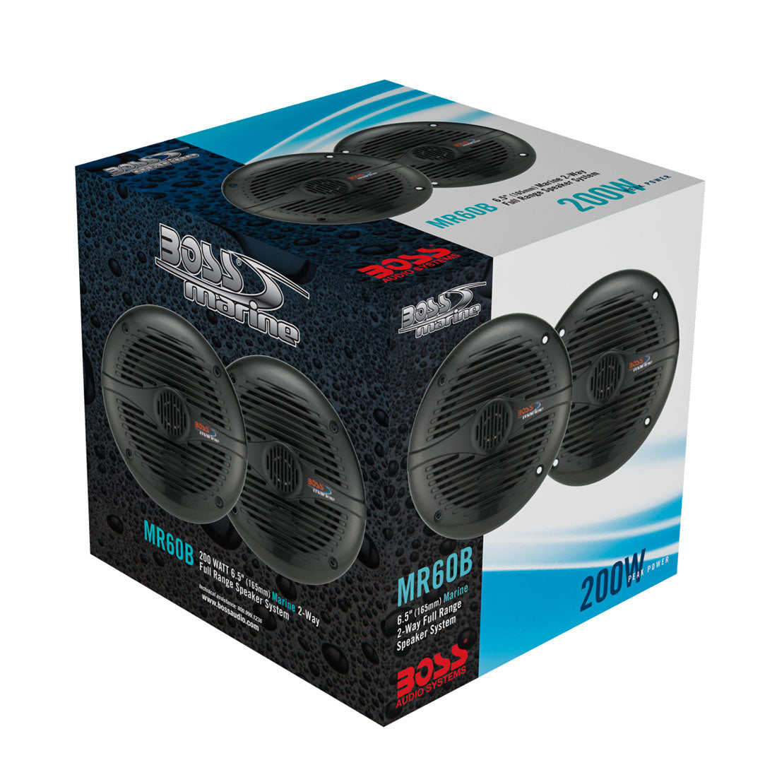 Boss MR60B 200 W Max 6.5" 2-Way 4-Ohms Marine Audio Full Range Speakers - Black