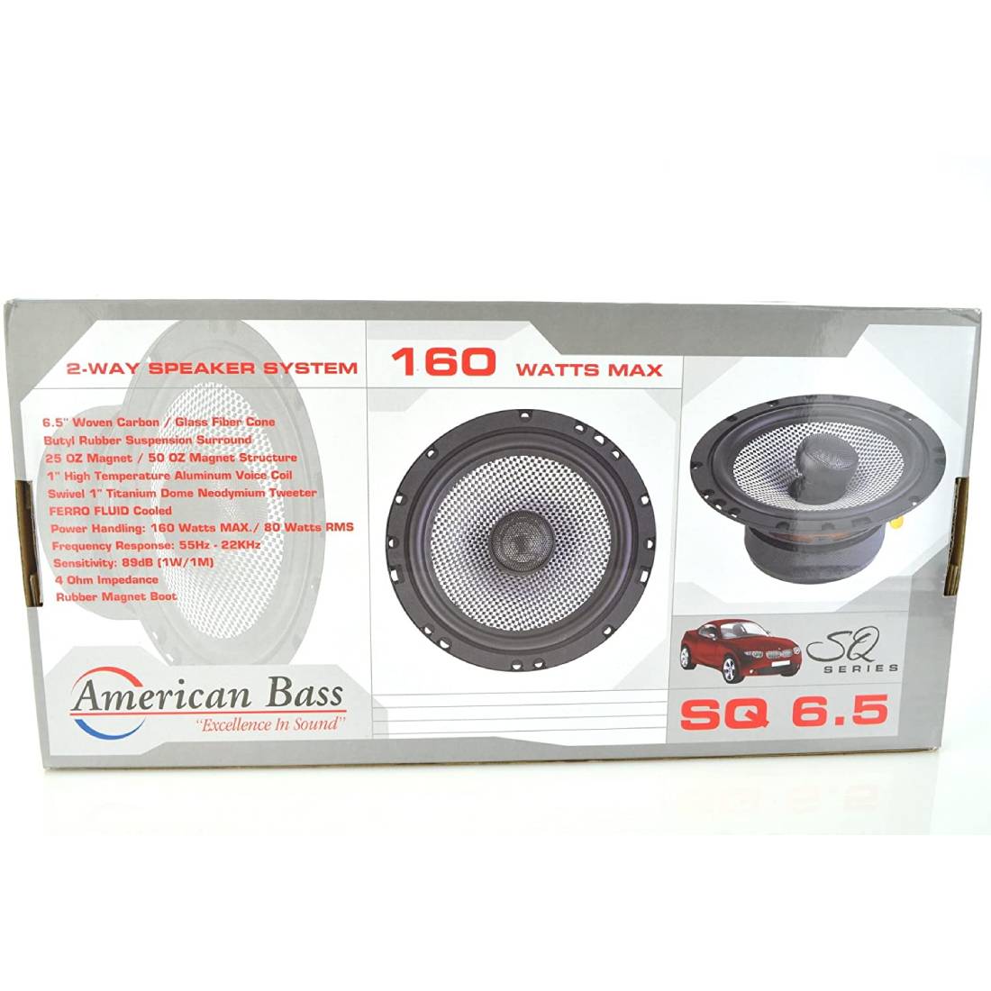 American Bass SQ6.5 160 Watts Max Power 4 Ohm 6.5" 2-Way Coaxial Car Audio Speakers