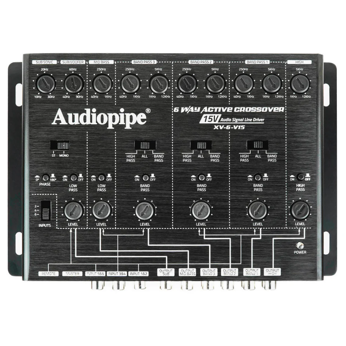 Audiopipe XV-6-V15 6-Way Car Audio Active Crossover w/ Remote Bass Level Control