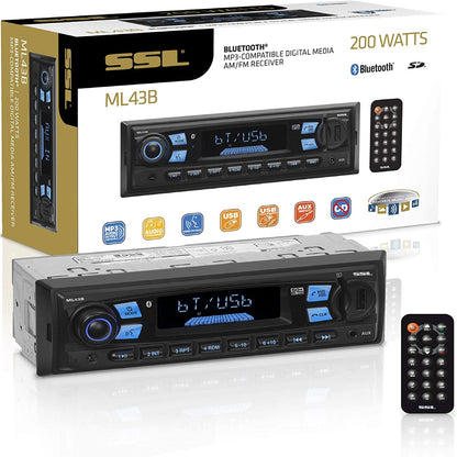 Sound Storm Laboratories ML43B Multimedia Car Stereo - Single Din, MP3 Player, No CD/DVD, Bluetooth Audio and Hands-Free Calling, USB, SD, AUX in, AM/FM Radio, Wireless Remote