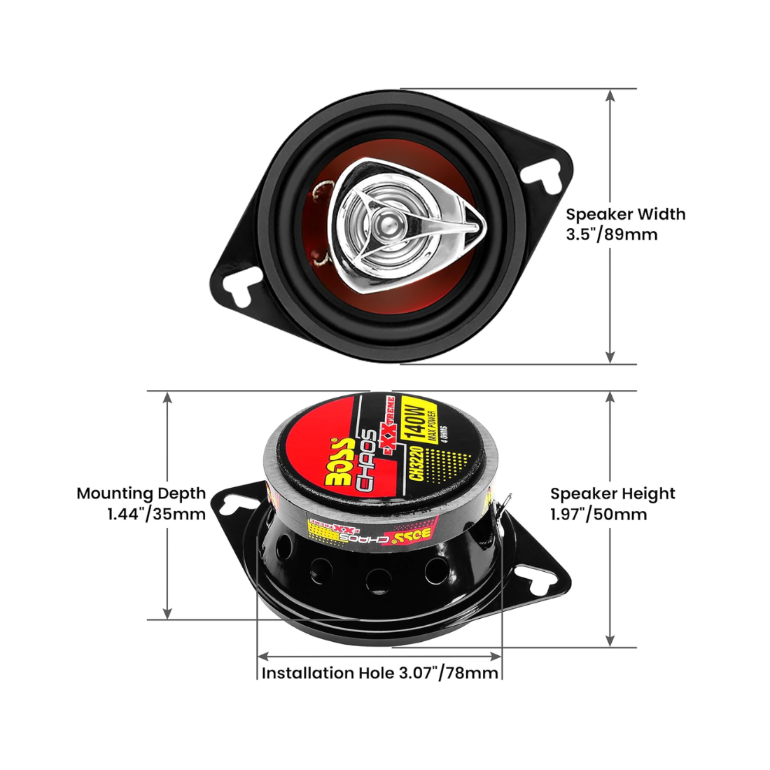 Boss Audio CH3220 3.5" 140W Max 2-Way Full-Range Car Coaxial Speakers (Pair)