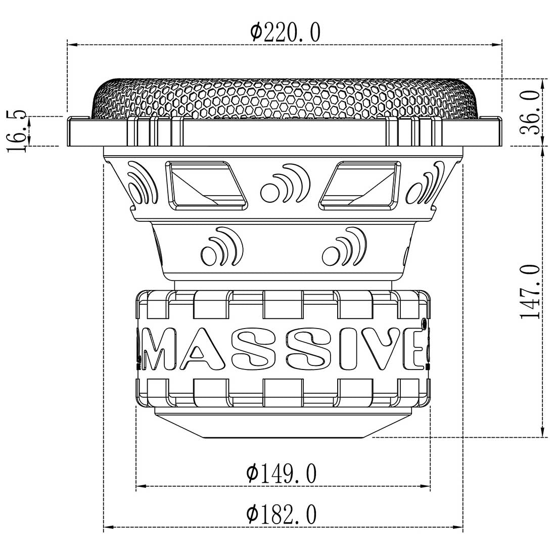 Massive Audio GTR84 8" 800W Peak Dual 4-Ohm Voice Coil DVC Car Subwoofer