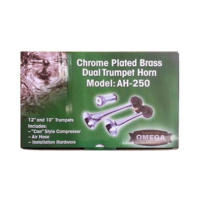 Omega AH250 12" Chrome Plated Dual Trumpet Air Horn w/ Compressor