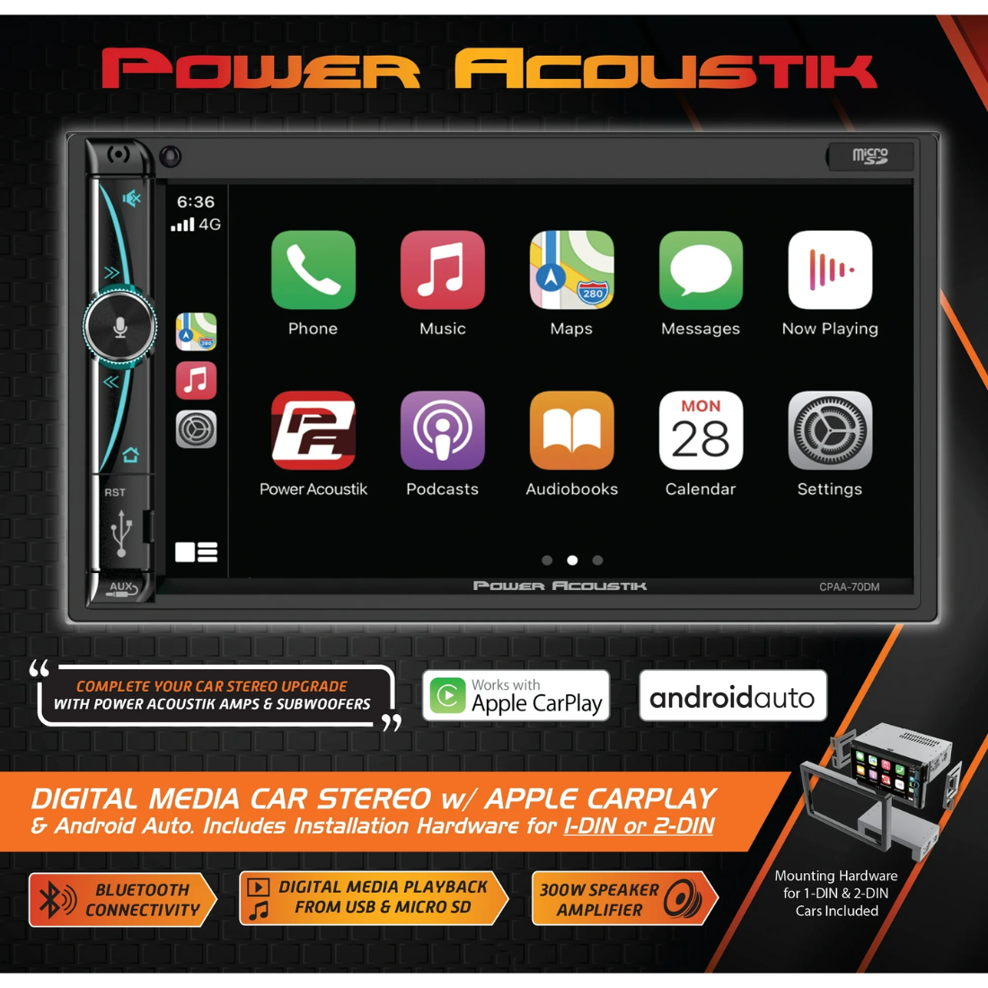 Power Acoustik WMH7-S1 7" Multimedia Receiver & 2x 6.5" Coaxial Speakers Bundle