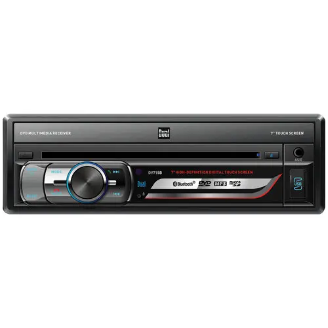 Dual DV715B 1-DIN CD/DVD/AM/FM Bluetooth In-Dash Receiver w/ 7" Flip Out Screen