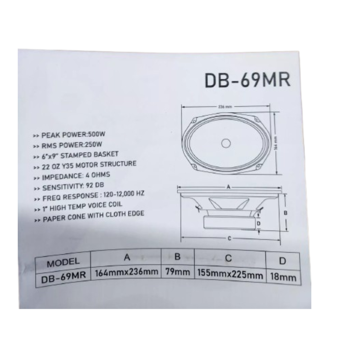 Diablo DB-69MR 6" x 9" 600W Peak 4-Ohm 1" Voice Coil Car Audio Midrange Speaker