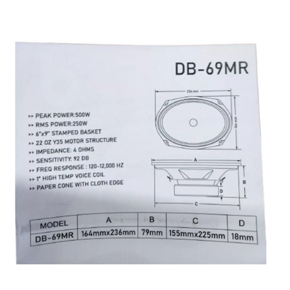 Diablo DB-69MR 6" x 9" 600W Peak 4-Ohm 1" Voice Coil Car Audio Midrange Speaker