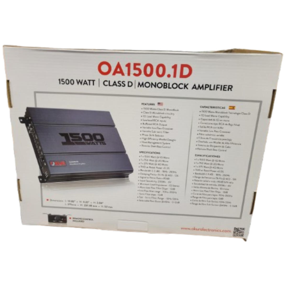 OKUR OA1500.1D 1-CH Monoblock 1 x 1500 Watt @ 1Ω Class-D Car Audio Amplifier
