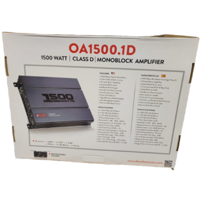 OKUR OA1500.1D 1-CH Monoblock 1 x 1500 Watt @ 1Ω Class-D Car Audio Amplifier