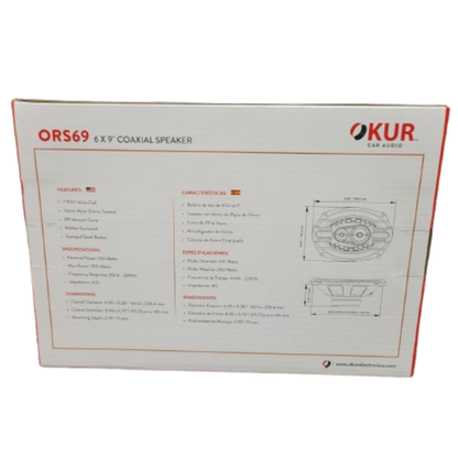 OKUR ORS69 6" x 9" 3-Way 250W Max 4-Ohm 1" KSV Voice Coil Coaxial Speaker (Pair)