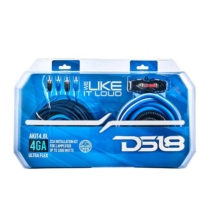 DS18 AKIT4.BL 4 Gauge Amplifier Installation Wiring Kit Up to 1680W RMS (BLUE)