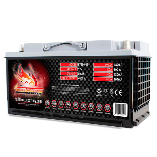 Full Throttle FT890-49 12V 80Ah CCA 890 Amps High-Performance AGM Battery