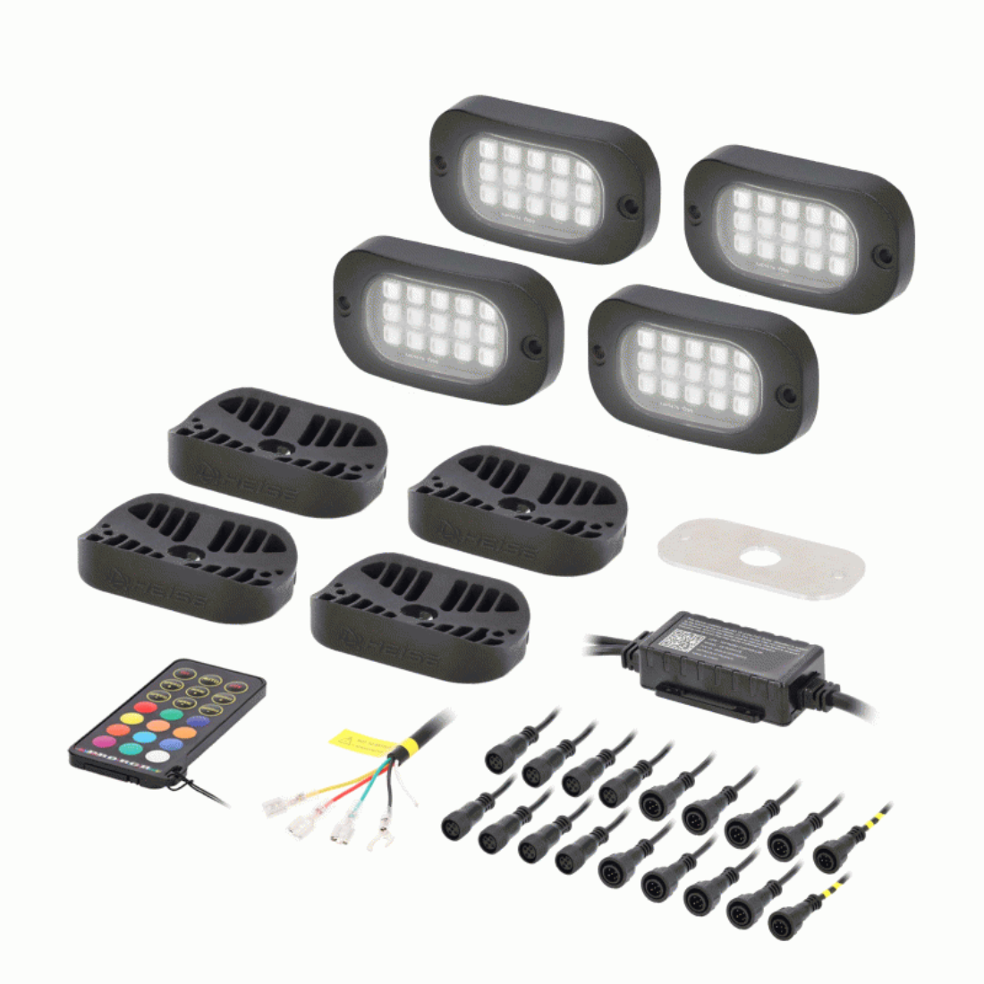Heise HE-RGBW-K4 RGBW Wide Angle LED Rock Light Kit w/ Controller - 4 Pack