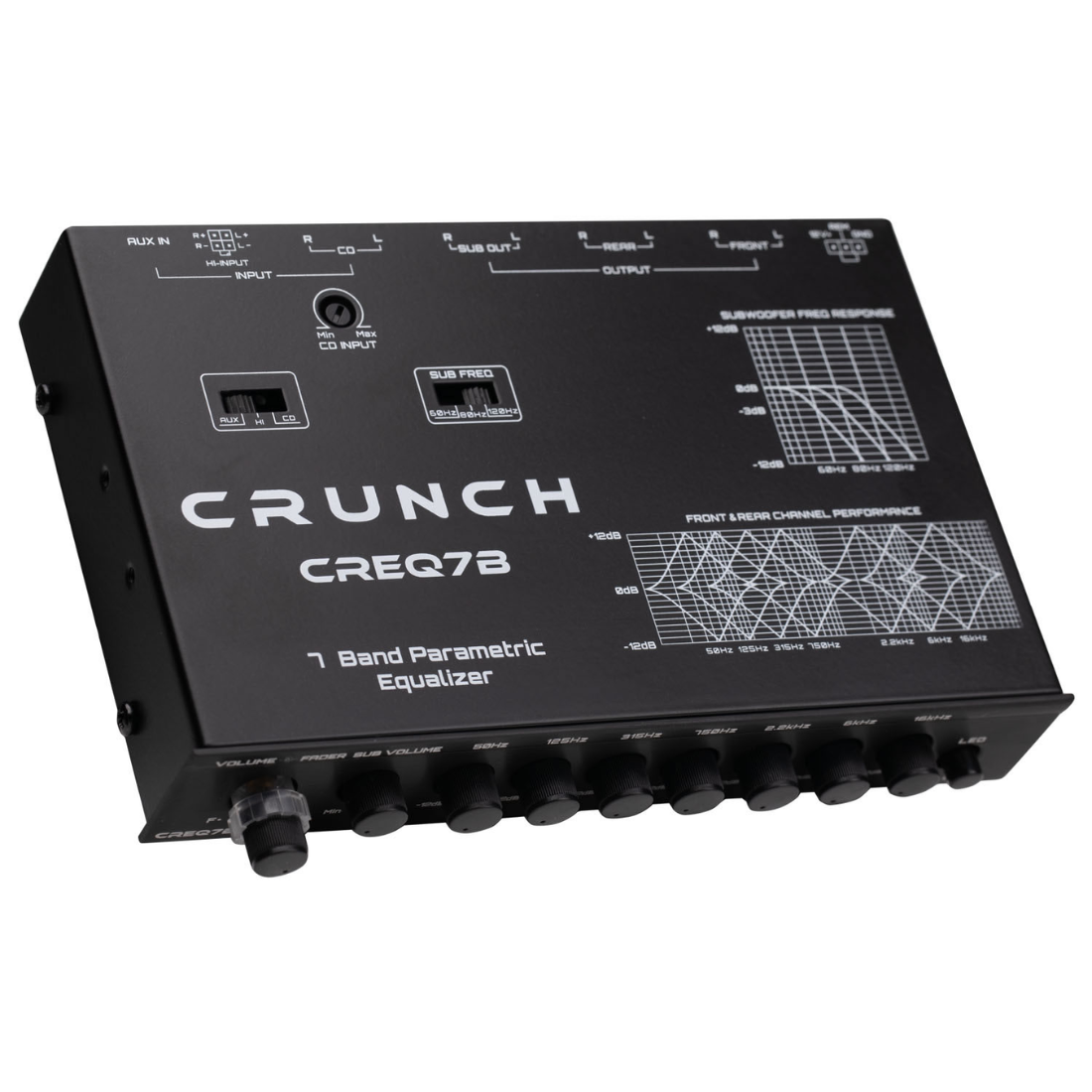 Crunch CREQ7B Car Audio 7-Band Parametric Equalizer with 9 Volt Line Driver