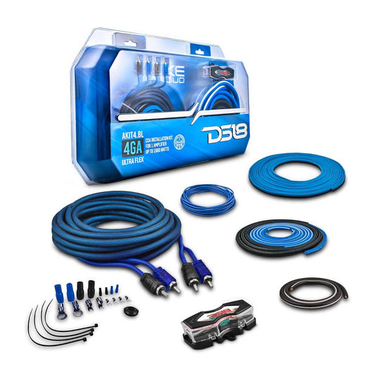 DS18 AKIT4.BL 4 Gauge Amplifier Installation Wiring Kit Up to 1680W RMS (BLUE)