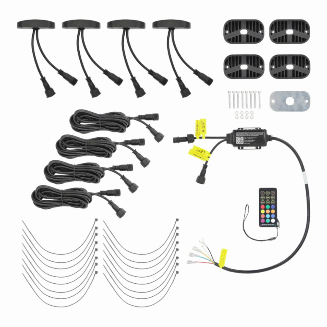 Heise HE-RGBW-K4 RGBW Wide Angle LED Rock Light Kit w/ Controller - 4 Pack