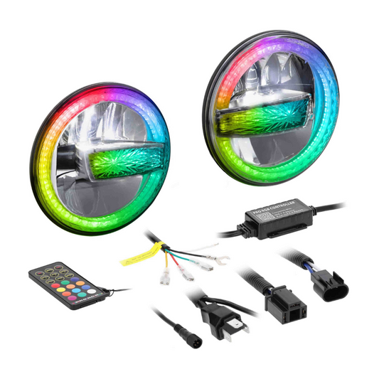 Heise JP-709RGBKT 7" Chasing LED Headlights for Jeep Gladiator Wrangler 1997-Up