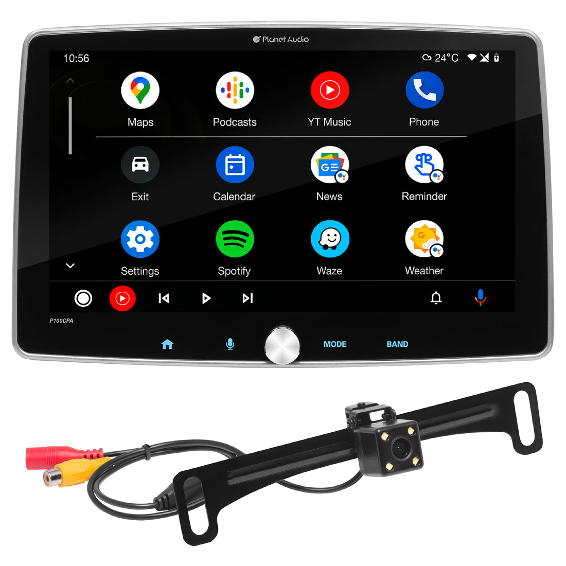 Planet Audio P100CPAC Single-DIN, Apple CarPlay & Android Auto, MECH-LESS Multimedia Player (no CD/DVD) 10.1" Touchscreen Bluetooth
