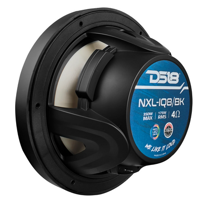 DS18 NXL-IQ8/BK 8" 2-Way 350W Max Marine Speakers w/ Digital LED Lights (Black)