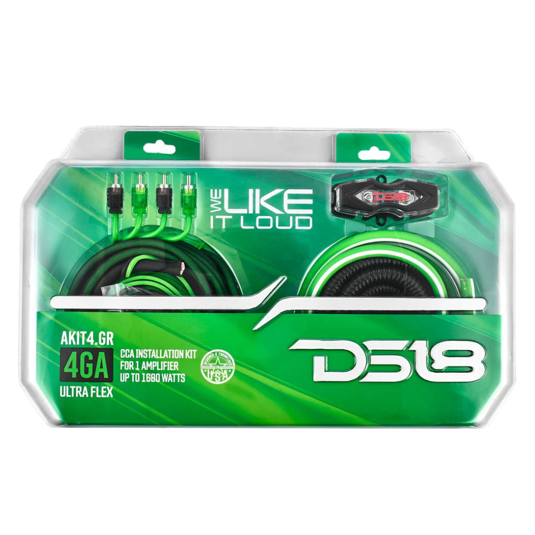 DS18 AKIT4.GR 4-GA CCA Amplifier Installation Wiring Kit Up to 1680W RMS (Green)