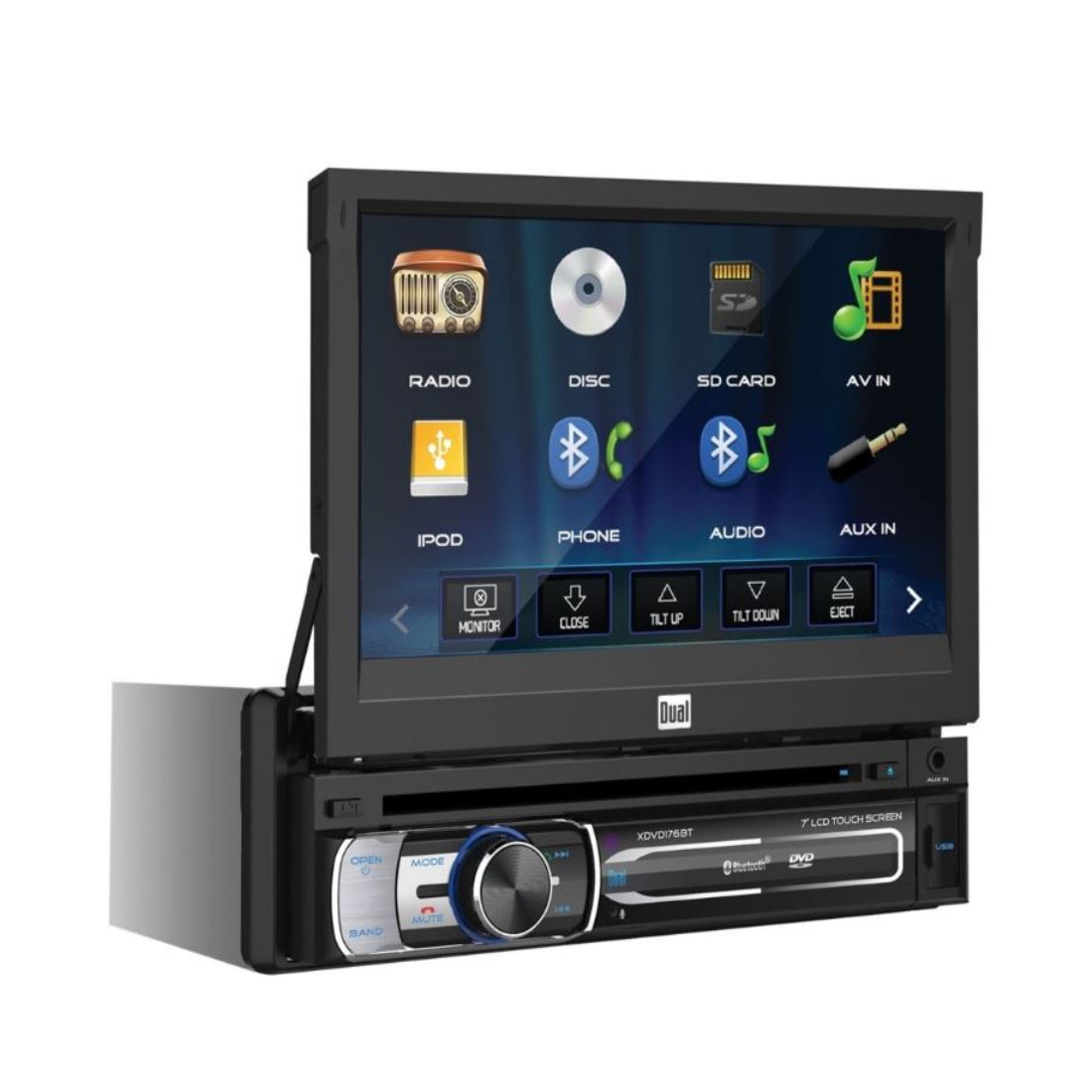 Dual Xdvd176Bt 7 Single-Din In-Dash Dvd Motorized Touchscreen Bluetooth