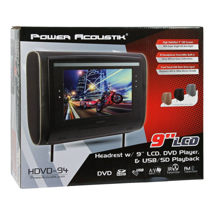 Power Acoustik HDVD-94 Universal Replacement Headrest w/ DVD Player