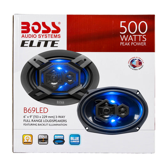 Boss Audio B69LED 500 W Max 6" x 9" 3-Way 4-Ohms Car Stereo Full Range Speakers