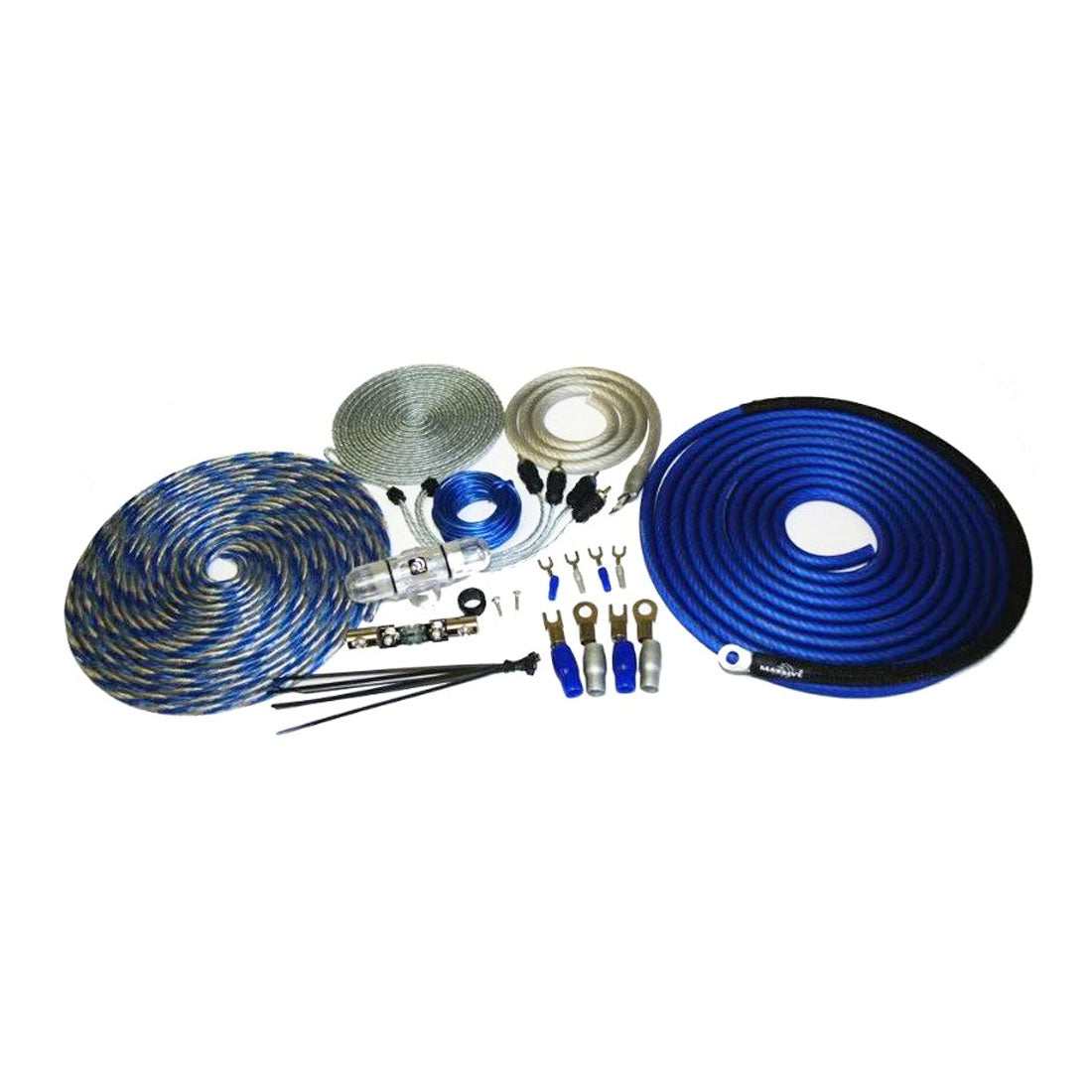 Massive Audio AK4 4 AWG Complete Amplifier Wiring Kit 100% Copper Silver Tinned