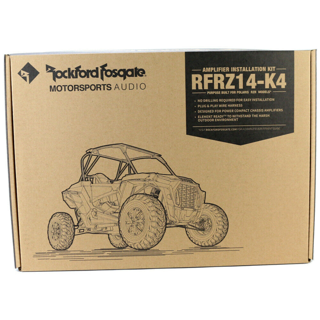Rockford Fosgate RFRZ14-K4 4 AWG Amp Kit & Mounting Plate for Select Polaris RZR