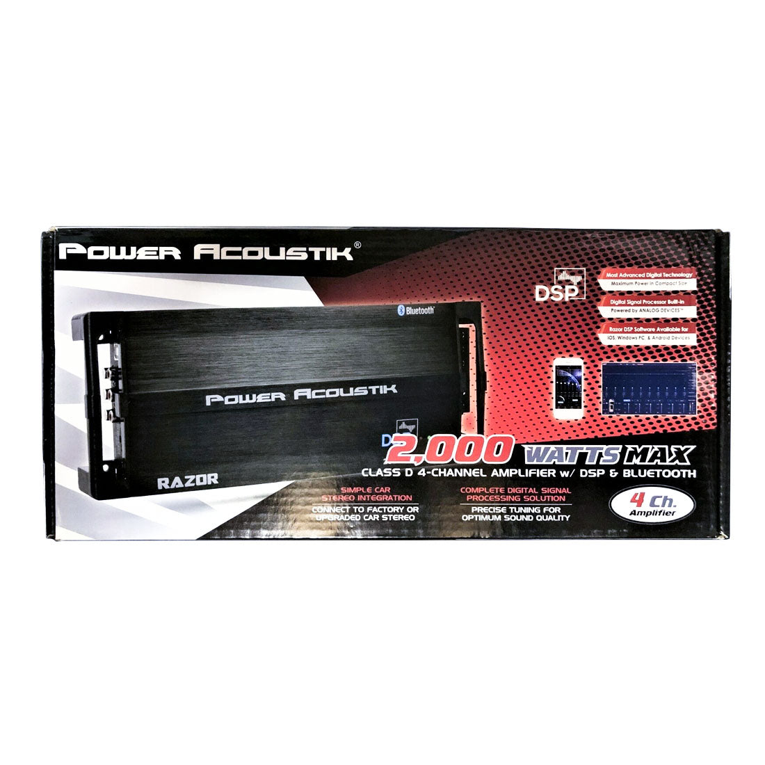 Power Acoustik RZ4-2000DSPB 2000 W Max 4-CH Class-D Amplifier w/ DSP & Bluetooth