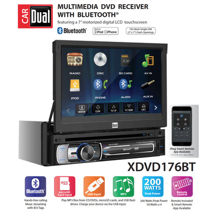 Dual Xdvd176Bt 7 Single-Din In-Dash Dvd Motorized Touchscreen Bluetooth