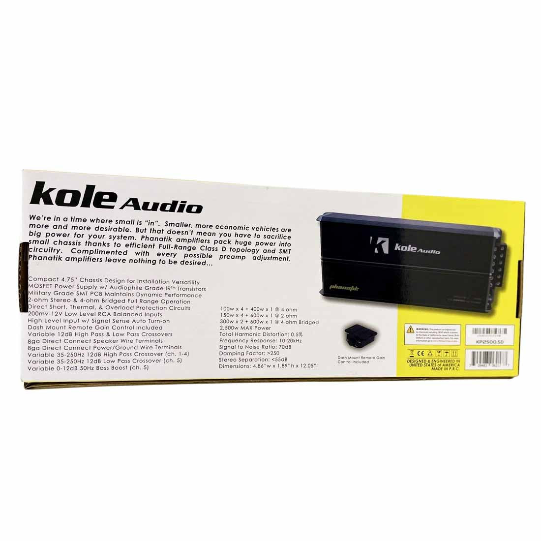Kole Audio KP2500.5D 2500W Max 5-Channel Class-D Compact Car Audio Amplifier