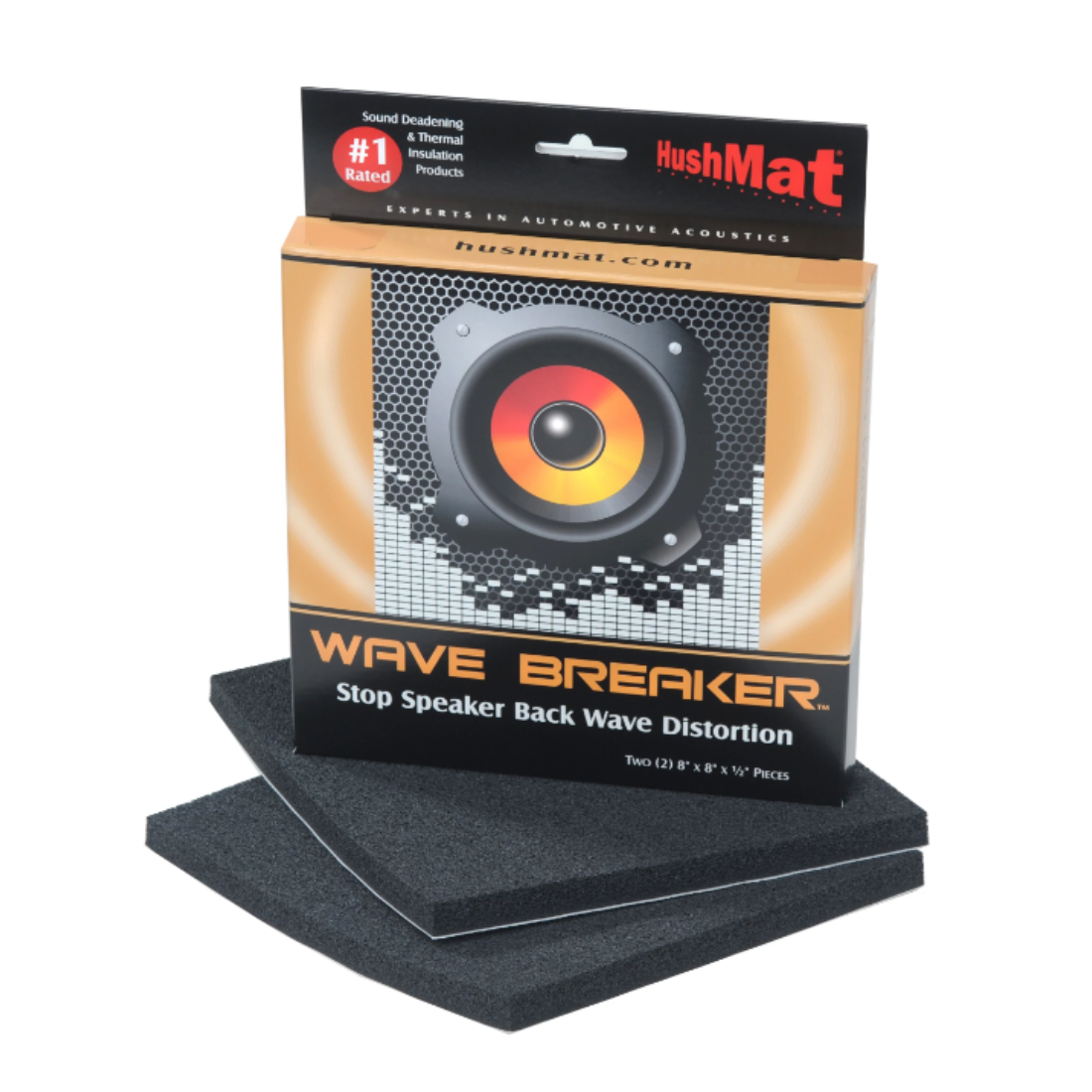 HushMat 82450 2 Pads of 8" x 8" Self-Adhesive Speaker Back Wave Breaker Kit