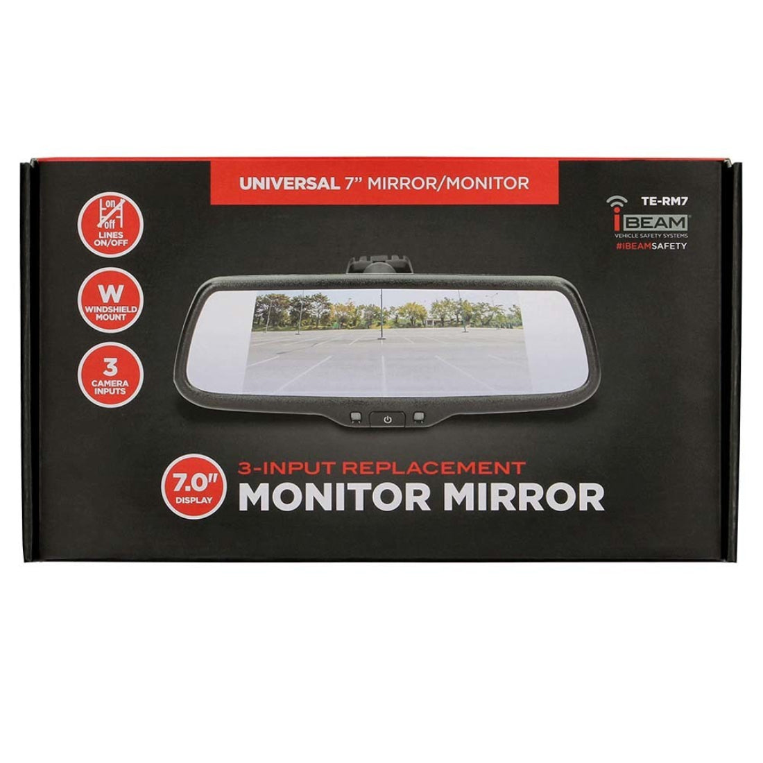 iBeam TE-RM7 Universal 7" Single View Replacement Mirror Monitor w/ 3 Inputs