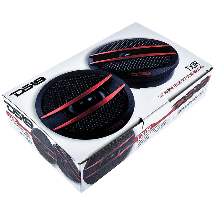 DS18 TX1R 200W Max 1.38" 4-Ohms PEI Dome Ferrite Car Audio Tweeter Set (RED)