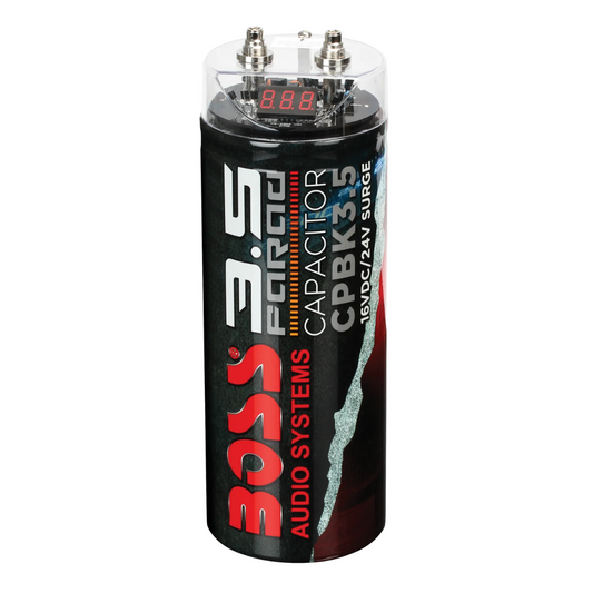 Boss Audio CPBK3.5 3.5 Farad Capacitor w/ Digital Volt Display 16VDC/24V Surge